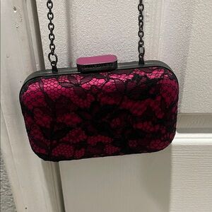 Kirna Zabete Pink and Black Lace Clutch